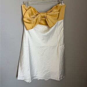 Le Lis Strapless White Dress with Gold Bow Accent